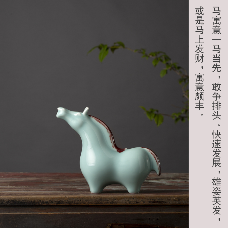 Green glaze furnishing articles about horse process of new Chinese style household adornment of jingdezhen ceramic horse household act the role ofing is tasted furnishing articles ceramics