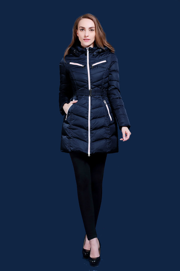 snowimage原单俄罗斯修身连帽加厚中长款羽绒服撞色