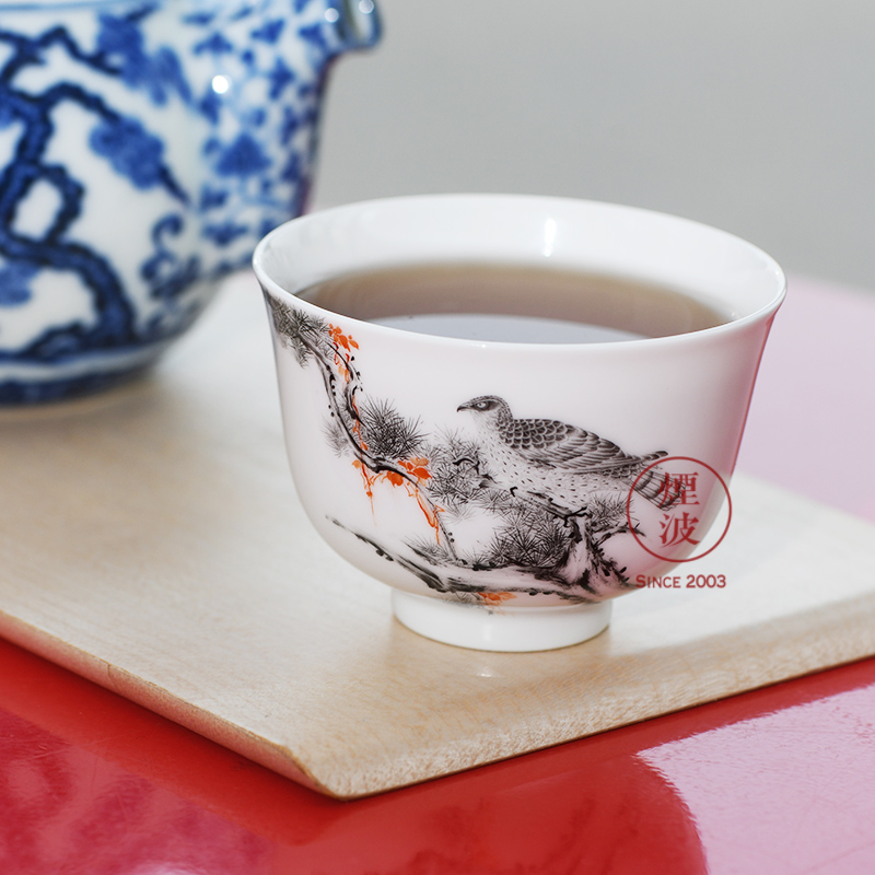 Jingdezhen nine calcinations hand - made color ink painters chorale eagle porcelain hand keller cup sample tea cup