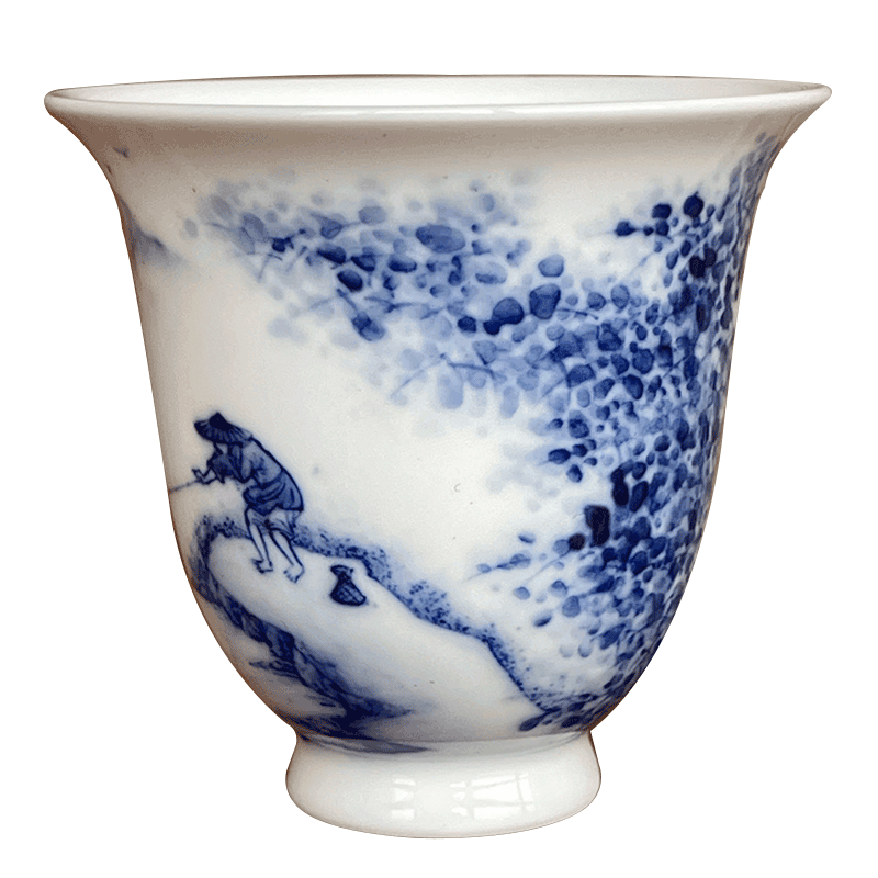 Jingdezhen nine calcinations hand - made blue - and - white porcelain hand landscape beauty fishing cup tea cups