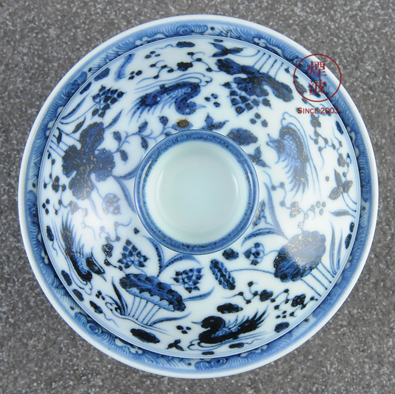 Those jingdezhen spring auspicious jade Zou Jun blue and white porcelain up system with hand - made fish grain tureen