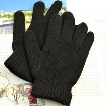 Korean winter warm wool mens gloves outdoor cycling pure black five finger gloves students all finger knitted gloves