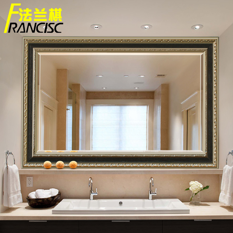 法兰棋欧式壁挂木框卫浴镜镜子K8586