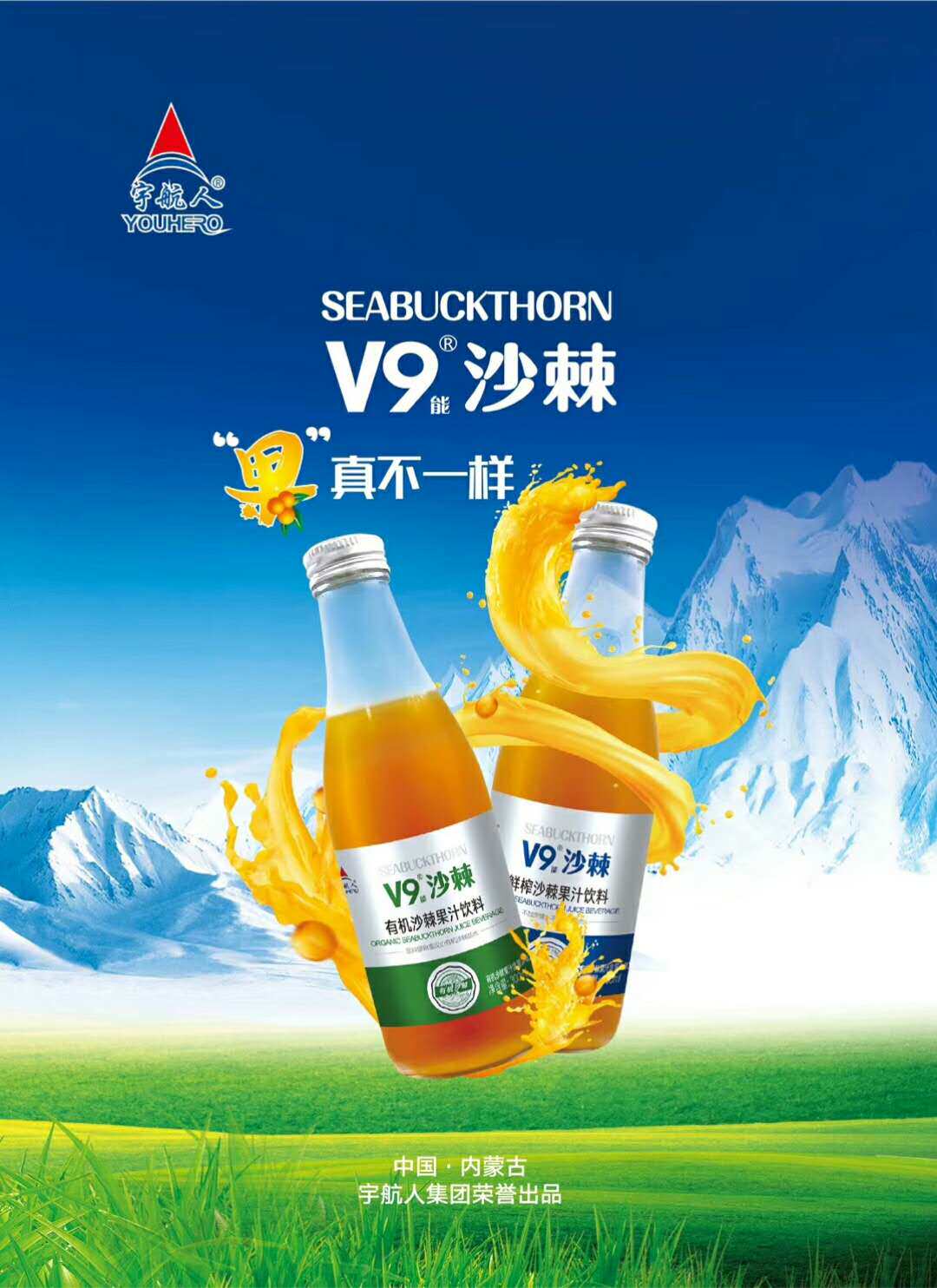 内蒙古宇航人野生木糖醇鲜榨沙棘汁沙棘果汁饮料300ml*6/整箱正品