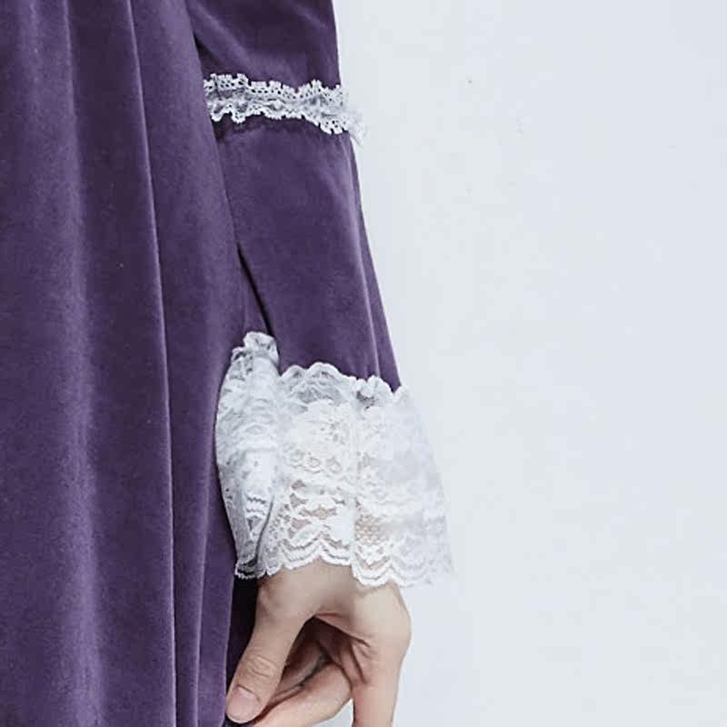 【deepv迪普薇官网】睡裙女秋冬加厚棉紫色天鹅绒蕾丝