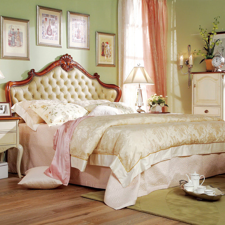 亚振家具官方旗舰店枫丹白露系列真皮床实木欧式简约双人床婚床_不