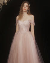  2021 new bandeau mesh fairy bride wedding wedding toast dress thin evening dress long tutu female