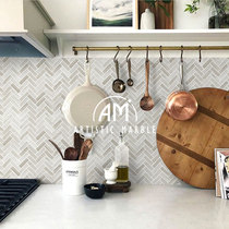 Stone mosaic TV background wall white fish bone natural marble bathroom kitchen non-slip tile