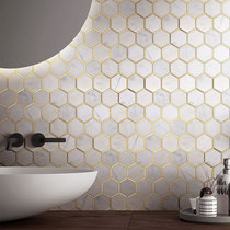French light luxury bathroom bathroom wall tile stainless steel hexagonal marble stone mosaic tile kitchen wall tile