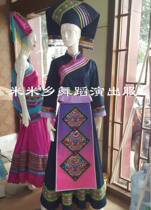 New custom-made fifty-six ethnic minority Guangxi Zhuang indigo long dress performance stage dress host singer