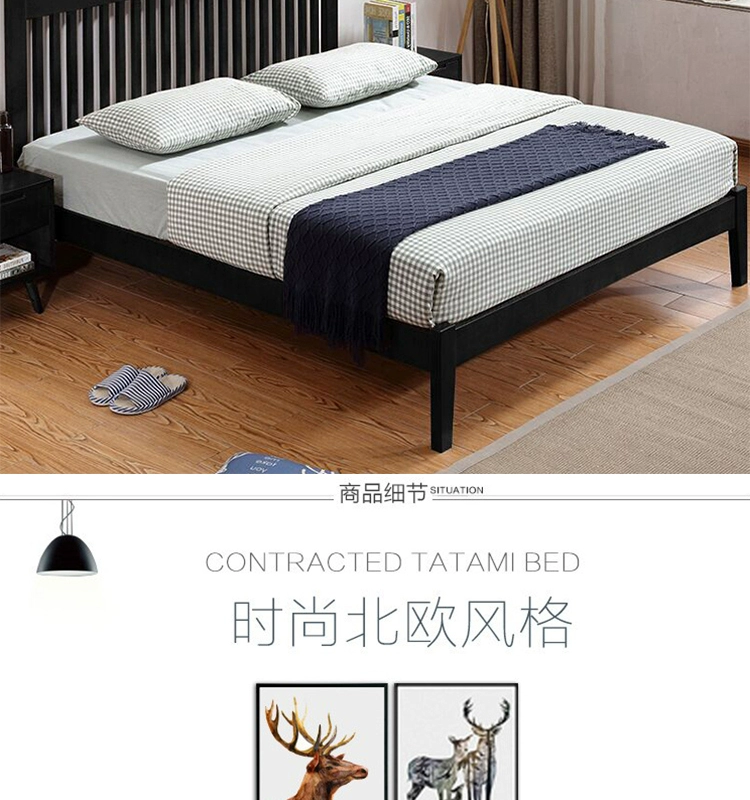 Giường ngủ gỗ nguyên tấm Bắc Âu giường đôi 1,8m phong cách Nhật Bản căn hộ nhỏ 1,5m giường cưới nội thất phòng ngủ chính giường lớn - Giường