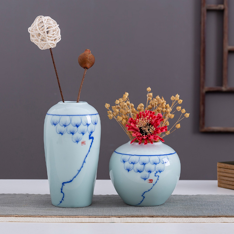 Jingdezhen blue lotus antique ceramic vase contracted tea table desktop furnishing articles ornament porcelain flower vase