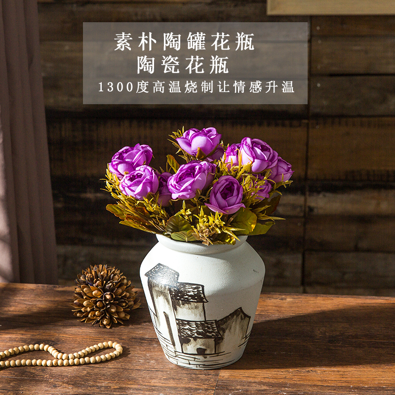 Jingdezhen ceramic bottle retro nostalgia dried flower vase originality and furnishing articles coarse pottery art pottery white decorations