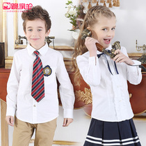 Childrens clothing girls plus velvet thick warm long sleeve white shirt boys middle and big Children Baby children White shirt autumn and winter clothes