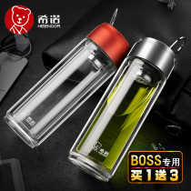 Xinuo double-layer glass Mens and womens water cup Teacup with tea partition handle Tea cup free lettering