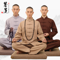 Bodhi Lotus Buddhist Clothes Men's Spring Autumn Cotton Linen Buddha Chinese Style Tang Clothes Men's Thick Sitting Clothing Sets Yoga Clothes Women