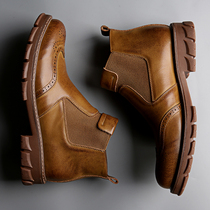 Leather Martin boots male British style mid-help high-help summer overwear shoes mens leather boots trend Chelsea boots men