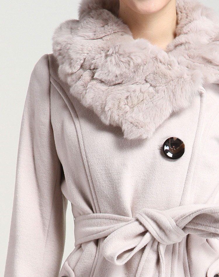 2016冬装新款真兔毛领中长款修身毛呢大衣羊绒大衣 显瘦毛呢外套