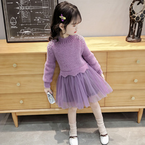 girls' fleece dress autumn foreign style 2022 new children's dress Korean style sweater autumn winter knit princess dress