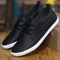 Small black shoes mens leather single shoes summer new breathable black board shoes lightweight Korean version of the trend leather white shoes