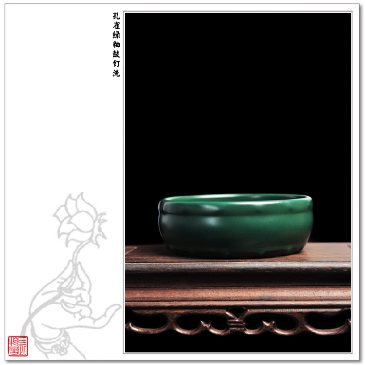 Offered home - cooked view flavour malachite green glaze nail drum writing brush washer in jingdezhen manual archaize ceramic four treasures of the study