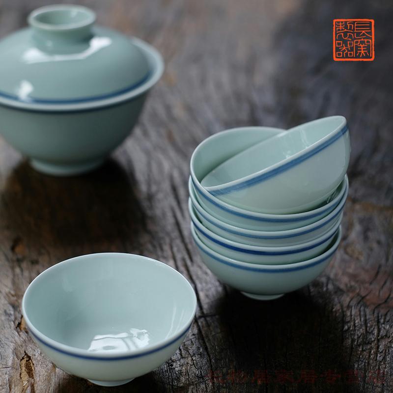 Offered home - cooked ju long up controller hand - made porcelain double circle lines tureen double ring cup of archaize of jingdezhen ceramic tea cups