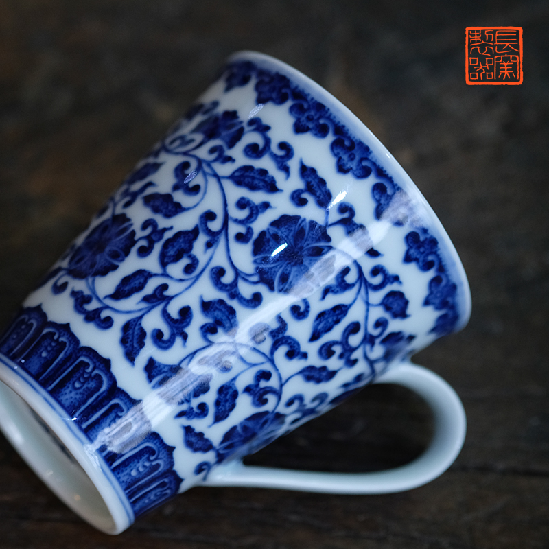 Offered home - cooked hand - made in blue and white point work put lotus flower grain tea cup Chinese style coffee cup of jingdezhen ceramic tea set