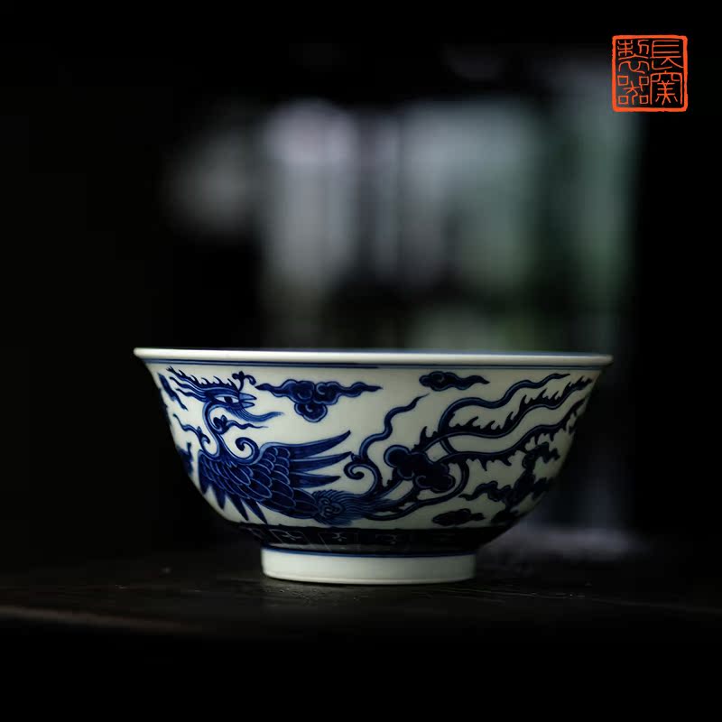 Long up jack offered home - cooked hand - made jingdezhen blue and white longfeng bowls in pure manual archaize ceramic tableware furnishing articles