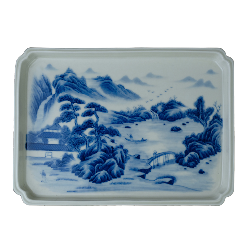 Offered home - cooked hand - made the plate of jingdezhen blue and white landscape character stationery in pure manual archaize ceramic four items