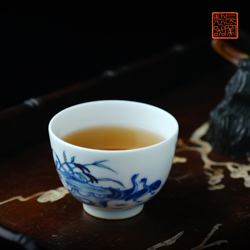 Offered home - cooked ju long up controller yongzheng blue glaze color bucket deer cup of jingdezhen manual hand - made master cup tea set