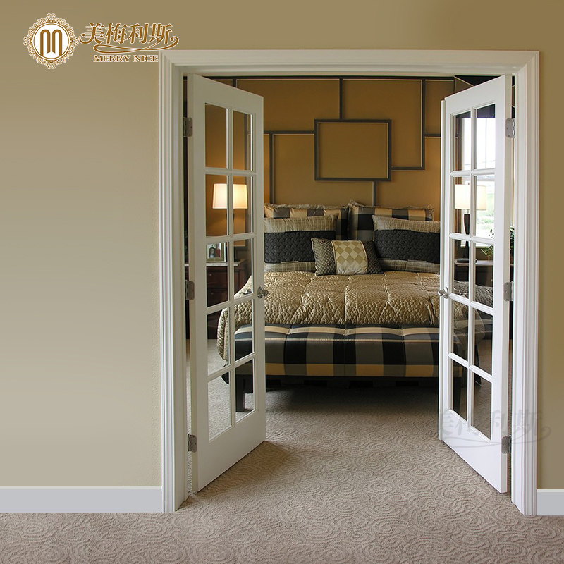 美梅利斯美式田园双开木移门白色推拉门k13