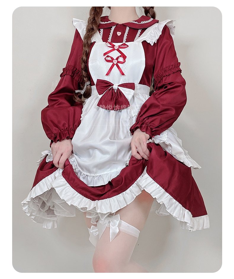 红色lolita女仆装女日本软萌少女长袖女佣制服cosplay萝莉连衣裙
