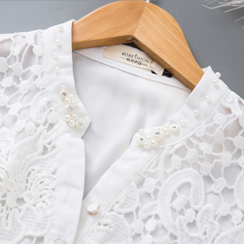 2017春装新款韩版女装长袖蕾丝衫白色打底衫上衣衬衣宽松女雪纺衫产品展示图5
