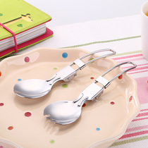 (2 installed) outdoor camping stainless steel folding spoon travel portable tableware stainless steel spoon fast food