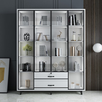Wine Mo Mo bookcase with glass door Living room light luxury combination Simple modern office background wall bookcase