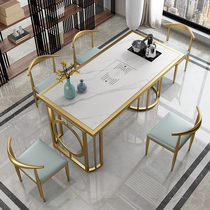 New Chinese style light luxury rock board tea table and chair combination Office Kung Fu tea table Modern simple living room household tea table