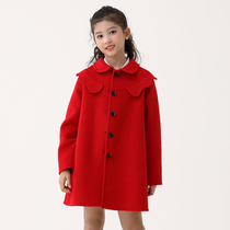 Girls Reversible Cashmere Coat Winter New 2022 Baby Kids Wool Floral Lace Skirt Coat Western Style