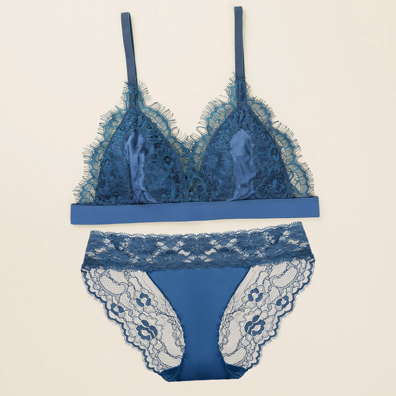 超薄模杯性感真丝无钢圈文胸套装薄文胸桑蚕丝三角杯胸罩蕾丝内衣