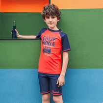 Export European and American men small and medium-sized children cute sunscreen anti-radiation orange car short sleeve five-piece pants suit swimsuit