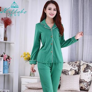 Krllobo/凯伦堡春夏装新品竹麻棉面料绿色长袖开衫家居服睡衣套装