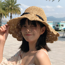 Sun Hat Women Summer Sunscreen Korean Joker Weaving Bow Holiday Straw Hat Lace Brim Sun Hat