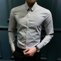 men's korean style long sleeve vertical striped slim shirt youth fashion casual all match handsome shirt