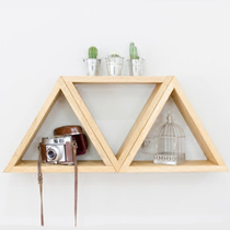 Nordic simple triangle shelf color back solid wood decorative log display rack designer shape custom