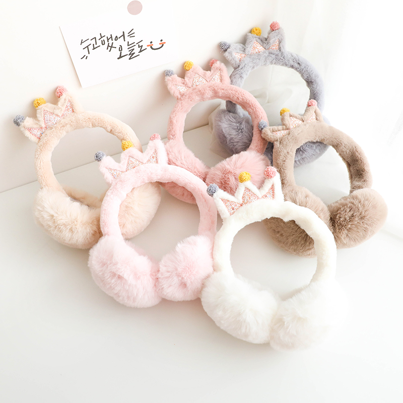 Parent-child section little princess crown plush earmuffs female winter warm Korean version of velvet children's ear cover ear warm