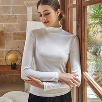 Base shirt female Spring and Autumn white cotton half high collar 2021 new autumn wear thin slim base long sleeve