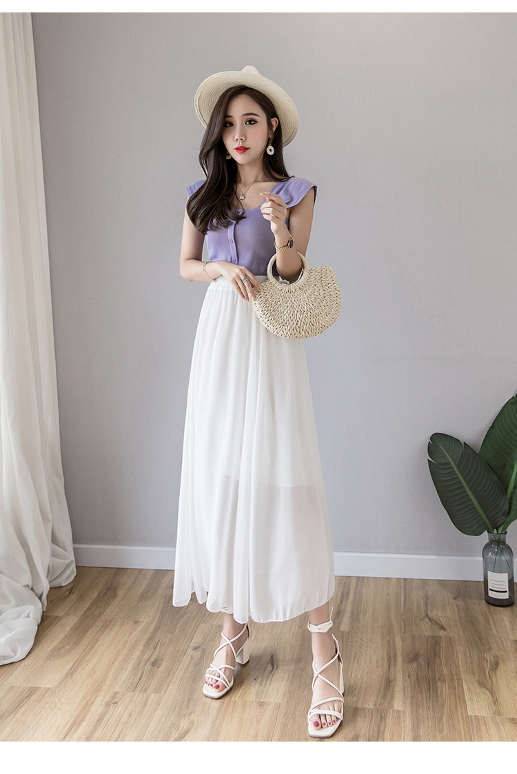 实拍2019夏季韩版雪纺坠感沙滩裙半身裙长裙网纱蓬蓬仙女裙百褶裙