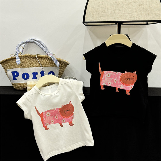 Children's clothing, girls' cat printed short-sleeved T-shirt 24 summer new style, medium-sized and fashionable casual top for girls
Children's clothing, girls' cat printed short-sleeved T-shirt 24 summer new style, medium-sized and fashionable casual top for girls