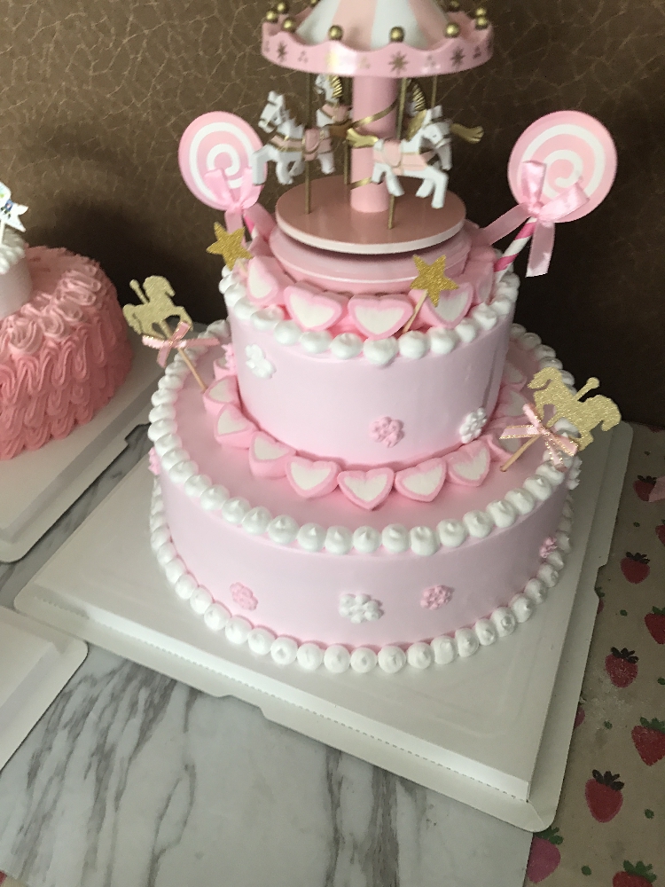 沈阳同城配送双层旋转木马少女生日蛋糕创意儿童百日周岁满月