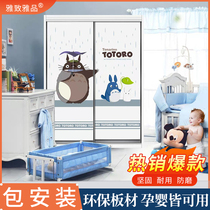 Cartoon wardrobe door sliding door paint boys and girls modern bedroom sliding door sliding