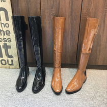 2020 European station winter new slim flat bottom net red casual patent leather over-the-knee boots tall and large size Martin boots women